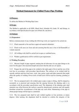 Chilled Water Pipe Welding Method Statement | PDF | Welding | Construction