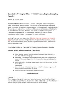 Descriptive Writing Guide for Class 10 ICSE | PDF | English Grammar ...