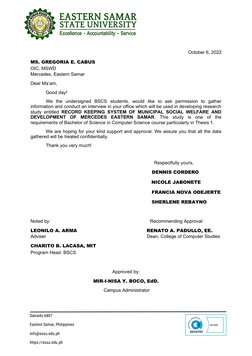 `
October 6, 2022
MS. GREGORIA E. CABUS                                                                                 
OIC,