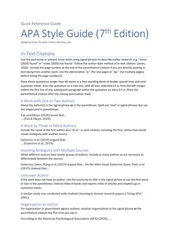 APA 7th Edition Citation Guide | PDF | Citation | Apa Style