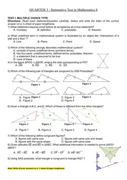 Grade 8 Math 3rd Quarter Test | PDF | Euclid | Elementary Geometry