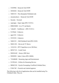 
51829986 – Stream & Tech NOW

44444444 – Stream & Tech NOW

56001333 – The old popular Filelinked code

streamtechnow –