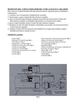 REMOCION DEL TAPON LIMITADOR DEL TUBO ALMACEN CARGADOR
Para remover el tapón limitador del tubo almacén siga los siguientes p