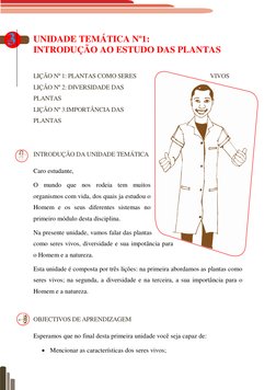 UNIDADE TEMÁTICA Nº1: 
INTRODUÇÃO AO ESTUDO DAS PLANTAS 
 
LIÇÃO Nº 1: PLANTAS COMO SERES 
VIVOS 
LIÇÃO Nº 2: DIVERSIDADE D