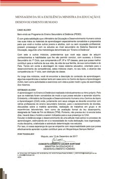  
MENSAGEM DA SUA EXCELÊNCIA MINISTRA DA EDUCAÇÃO E 
DESENVOLVIMENTO HUMANO 
 
