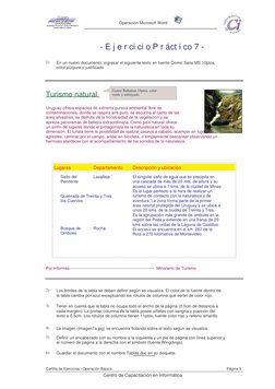 Operación Microsoft Word 
- E j e r ci ci o P r áct i co 7 - 
1) 
En un nuevo documento, ingresar el siguiente texto en fuent