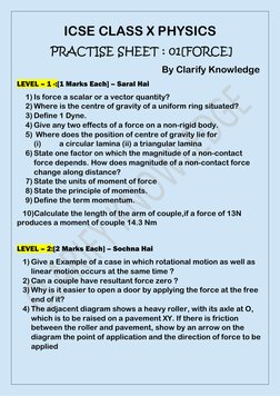ICSE Class 10 Physics: Force Practice Sheet | PDF | Force | Euclidean ...
