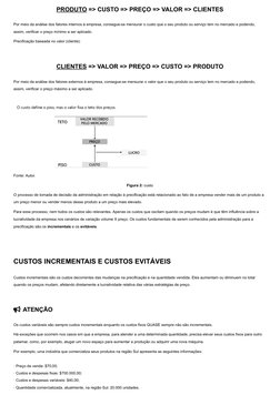 PRODUTO => CUSTO => PREÇO => VALOR => CLIENTES
Por meio da análise dos fatores internos à empresa, consegue-se mensurar o cus