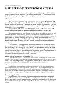 GRUPO PIENSOS BASURA O NUTRITIVOS
LISTA DE PIENSOS DE CALIDAD PARA PERROS
Esta lista es solo orientativa. Hay piensos que est