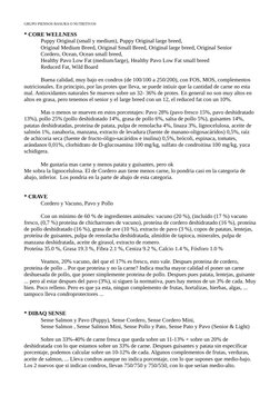 GRUPO PIENSOS BASURA O NUTRITIVOS
* CORE WELLNESS
Puppy Original (small y medium), Puppy Original large breed, 
Original Medi