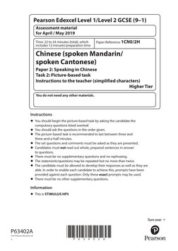 Turn over    
*P63402A*
P63402A
©2019 Pearson Education Ltd.
1/
Instructions
•	You should begin the picture-based task by ask