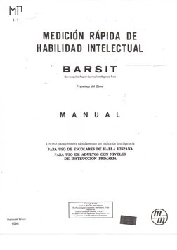 MEDICIÓN RÁPIDA DE 
HABILIDAD INTELECTUAL 
B A R S I T 
Barranquilla Rapid Survey Intelligence Test 
Francisco del Olmo 
M A