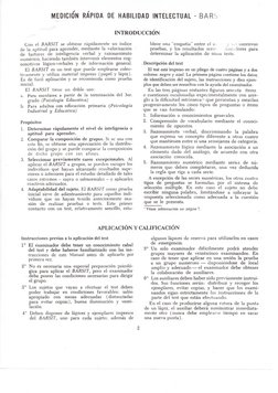 MEDICION RÁPIDA DE HABILIDAD INTELECTUAL - 
B A R S 
INTRODUCCIÓN 
Con el BkKSlT 
se obtiene rápidamente un índice 
de la apt