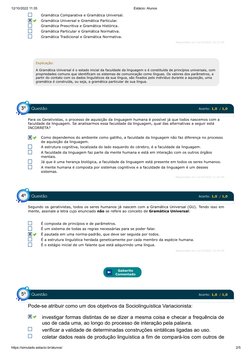 12/10/2022 11:35
Estácio: Alunos
https://simulado.estacio.br/alunos/
2/5
Gramática Comparativa e Gramática Universal.
 
Gramá