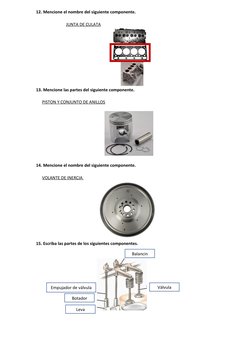 12. Mencione el nombre del siguiente componente.
JUNTA DE CULATA
13. Mencione las partes del siguiente componente.
PISTON Y C