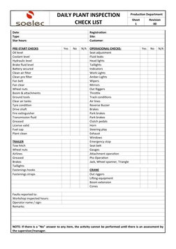 Plant Inspection Guide Daily Plant Inspection Checklist | PDF | Brake | Car