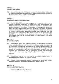 ARTICLE 7
PERMITS AND TAXES
7.01
All construction permits and licenses necessary for the execution of the work
or of any temp