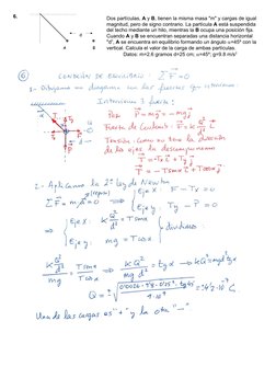 6.
 
d
A
B
Dos partículas, A y B, tienen la misma masa "m" y cargas de igual 
magnitud, pero de signo contrario. La partícula