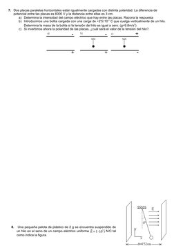 7.
Dos placas paralelas horizontales están igualmente cargadas con distinta polaridad. La diferencia de 
potencial entre las