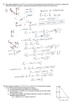 9.
Dos cargas eléctricas q1=3.10-6 C y q2=2.10-6 C se encuentran en los puntos (0,0) y (4,0) de un sistema de
referencia medi