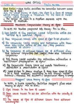 Class 12 Wave Optics Notes PDF | PDF | Light | Waves