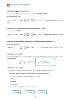4. Descuentos y aumentos sucesivos 
¿A qué descuento único equivale 3 descuentos sucesivos del 20 %; 50 % y 80%?
Sea la canti
