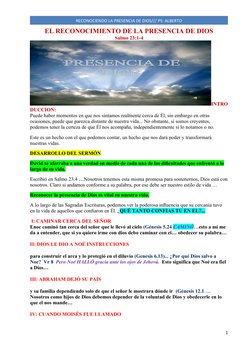 RECONOCIENDO LA PRESENCIA DE DIOS/// PS: ALBERTO
EL RECONOCIMIENTO DE LA PRESENCIA DE DIOS
Salmo 23:1-4
INTRO
DUCCION: 
Puede