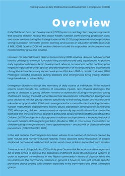 Training Module on Early Childhood Care and Development in Emergencies (ECCDiE) 
Overview
Early Childhood Care and Developmen