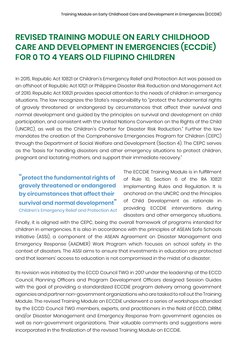 Training Module on Early Childhood Care and Development in Emergencies (ECCDiE) 
REVISED TRAINING MODULE ON EARLY CHILDHOOD