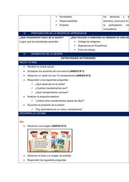 
Honestidad

Responsabilidad

Empatía 
los  derechos  y  d
asimismo, promueve el d
la  participación  con
compañeros.
III.