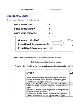 11) Revisar el AMFE
INDICES DE EVALUACIÓN
Existen tres índices de evaluación, que son:
INDICE DE GRAVEDAD
G
INDICE DE OCURREN