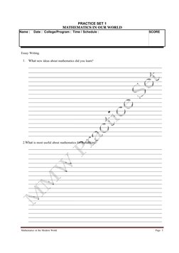 Page 1
Mathematics in the Modern World
SCORE
Name :  Date :  College/Program : Time / Schedule : 
2.What is most useful about