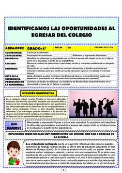 IDENTIFICAMOS LAS OPORTUNIDADES AL 
EGRESAR DEL COLEGIO 
A