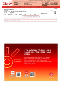 Claro NXT Telecomunicações S.A
NOTA FISCAL DE SERVIÇOS DE COMUNICAÇÃO - MOD 21  - VIA ÚNICA - SERIE D01
Rua Heitor Stockler d