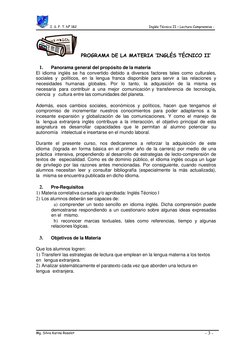 I. S. F. T. Nº 182 
Inglés Técnico II – Lectura Comprensiva - 
- 3 - 
Mg. Silvia Karina Roselot 
 
 
 
 
 
 
 
PROGRAMA DE LA