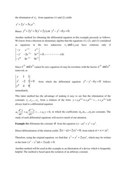 the elimination of 
1 
c
from equations (1) and (2) yields 
3
2
2 '
5
.
x
y
y
c e
+
=
 
Hence 
2
3(
2 ),or  
6
0.
y
y
y
y
y