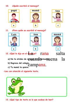 10.
¿Quién escribió el mensaje?
11.
¿Para quién se escribió el mensaje? 
12. ¿Qué le dijo en el mensaje?
a) No te olvides de