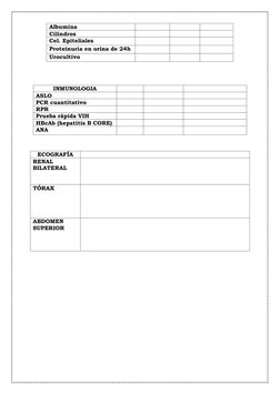 Albumina  
 
 
 
Cilindros 
 
 
 
Cel. Epiteliales 
 
 
 
Proteinuria en orina de 24h 
 
 
 
Urocultivo