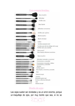 1
0
Uso correcto brochas.
Diseño de cejas
Las cejas suelen ser olvidadas y es un error enorme, porque
un maquillaje de ojos,