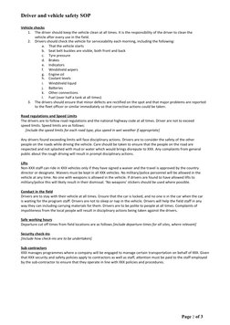 Driver and Vehicle Safety SOP | PDF | Vehicles | Speed Limit