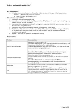 Driver and Vehicle Safety SOP | PDF | Vehicles | Speed Limit