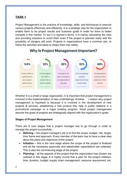 TASK 1
Project Management is the practice of knowledge, skills, and techniques to execute
various projects effectively and ef