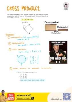 Cross product
Properties :
①commutative (not
commutative]
A ✗B =/
B ✗A
②Distributive
A- ✗( Btc)
=
A ✗B
+ AXC
③
unit vectors
i