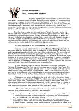 Food and Beverage Service NCII 
Page 8 
 
 
INFORMATION SHEET 1.1 
History of Foodservice Operations 
 
                   Ho