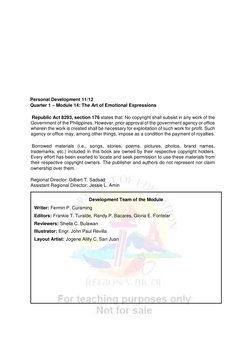 Personal Development 11/12  
Quarter 1 – Module 14: The Art of Emotional Expressions  
  
 Republic