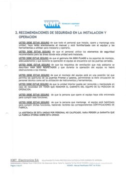 -
TECHNOLOGY & EQUJPMENT 
• tl I f P 
► 
·~-
2. RECOMENDACIONES DE SEGURIDAD EN LA INSTALACION Y 
OPERACION 
USTED DEBE ESTAR