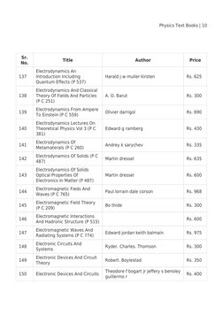Physics Text Books | 10
Sr.
No.
Title
Author
Price
137
Electrodynamics An
Introduction Including
Quantum Eﬀects (P 537)
Haral
