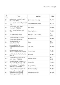 Physics Text Books | 3
Sr.
No.
Title
Author
Price
28
Advances In Nuclear Physics
Vol 23 (P C 315)
J w negele .erich vogt
Rs.