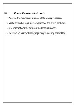3.0 
 Course Outcomes Addressed: 
• Analyze the functional block of 8086 microprocessor.  
• Write assembly language