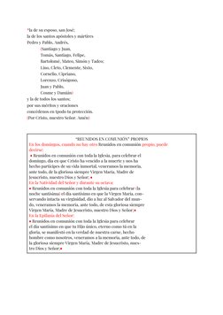 *la de su esposo, san José;
la de los santos apóstoles y mártires
Pedro y Pablo, Andrés,
(Santiago y Juan,
Tomás, Santiago, F